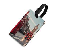 Luggage Tags for Women Men TPU Red London Street Suitcase Tags with Adjustable Black Strap Clear Id Window Name Id Card Baggage Tag Identifiers for Backpack Cruise Flight Travel Essentials