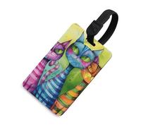 Luggage Tags for Women Men TPU Three Cats Side by Side Suitcase Tags with Adjustable Black Strap Clear Id Window Name Id Card Baggage Tag Identifiers for Backpack Cruise Flight Travel Essentials