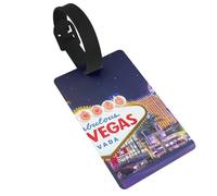 Luggage Tags Las Vegas Night City Print Suitcase Labels Bag Tags Travel Accessories Essential Bag ID Name Card for Travel Handbag Backpack & Sports Identifier