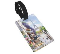 Luggage Tags Paris Street Scene Eiffel Tower Print Suitcase Labels Bag Tags Travel Accessories Essential Bag ID Name Card for Travel Handbag Backpack & Sports Identifier