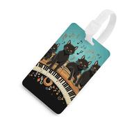 Luggage Tags Privacy Protection Bag Tags Four Black Cats Lying on The Piano Keyboard ID Card for Travel Suitcases Essentials