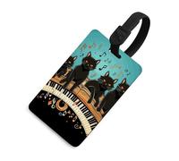 Luggage Tags Privacy Protection Bag Tags Four Black Cats Lying on The Piano Keyboard ID Card for Travel Suitcases Essentials