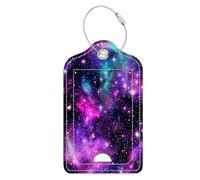 Luggage Tags,Purple Galaxy Starry Space Design, Double-Sided Privacy Cover ID Labels with Stainless Steel Loop and Address Card for Travel Bag Suitcase