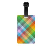 Luggage Tags Set of 2, Madras Plaid Pattern Rainbow Spectre All Luggage Id Label Cards with Detachable Wrist Strap and Address Card for Travel Bag Suitcase
