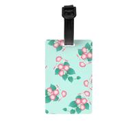 Luggage Tags Set of 2, Pink Morning Glory On Green Mint Luggage Id Label Cards with Detachable Wrist Strap and Address Card for Travel Bag Suitcase