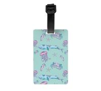 Luggage Tags Set of 2, Sea Life Doodles Pattern Luggage Id Label Cards with Detachable Wrist Strap and Address Card for Travel Bag Suitcase
