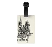 Luggage Tags Set of 2, Set Three Prague Landmark Sketch Drawing Luggage Id Label Cards with Detachable Wrist Strap and Address Card for Travel Bag Suitcase