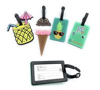 Luggage Tags Set, Silicone, Colourful Travel Designs, 4 Pieces