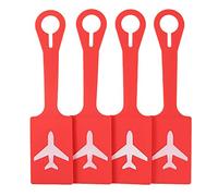 Luggage Tags Silicone Straps Bulk with Name ID Card Personalized Bright Coloful Flexible Secure Initial Label Set Travel Accessories for Cruise,Wedding,Family - 4 Pack (Watermelon Red)