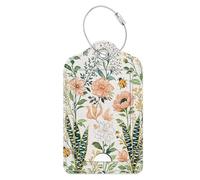 Luggage Tags,Vintage Tulips Wildflowers Design, Double-Sided Privacy Cover ID Labels with Stainless Steel Loop and Address Card for Travel Bag Suitcase, Pastoral Style Natural Flowers and Plants