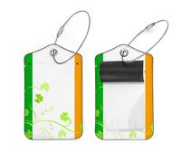 Luggage Tags with Stainless Steel Loop, Backpack Tag Baggage Labels 2 pcs Set, Irish Flag and Shamrocks