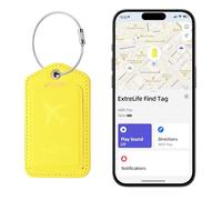 Luggage Tags, Works with Apple Find My, Smart Luggage Tag for Suitcases, Leather Bag Tag for Travel, Suitcase Tag with Privacy Flap, Anti-Lost Luggage Tracker, Travel Essentials, Yellow, smart