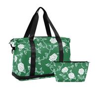 Luggage Travel Bag Large Carry On Airport Bag Workout Bag with Adjustable Strap for Workout Foldable, Carnation Lace Emerald Green