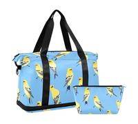 Luggage Travel Carry on port Training with Adjutable trap for Trip Large Capacity, sweet American Goldfinch birds Blue