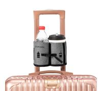 Luggage Travel Cup Holder, Portable Drink Caddy Bag Hold Two Coffee Mugs Free Your Hand for Drink Fits Roll on All Suitcase Handles Traveler Accessory Grey Purple for Men Women