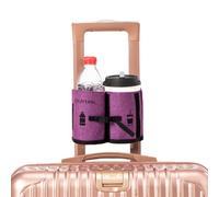 Luggage Travel Cup Holder, Portable Drink Caddy Bag Hold Two Coffee Mugs Free Your Hand for Drink Fits Roll on All Suitcase Handles Traveler Accessory Grey Purple for Men Women
