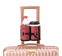 Luggage Travel Cup Holder, Portable Drink Caddy Bag Hold Two Coffee Mugs Free Your Hand for Drink Fits Roll on All Suitcase Handles Traveler Accessory Grey Purple for Men Women