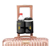 Luggage Travel Cup Holder, Portable Drink Caddy Bag Hold Two Coffee Mugs Free Your Hand for Drink Fits Roll on All Suitcase Handles Traveler Accessory Grey Purple for Men Women