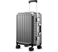 Luggex Zipperless Suitcase with Aluminum Frame, Polycarbonate Hard Shell Carry On Suitcase with with Spinner Wheels, TSA Lock (Charcoal Metallic, 55x37x24 cm)