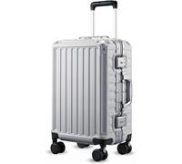 Luggex Zipperless Suitcase with Aluminum Frame, Polycarbonate Hardshell Carry On Suitcase with Spinner Wheels, TSA Lock (Silver Grey, 55x37x24 cm)