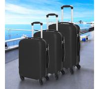 Luggit 3 Pcs Travel Lightweight Trolley Luggage Suitcase Set Of 3 Sizes, Abs Shell - Parallel Line Black