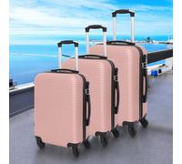 Luggit 3 Pcs Travel Lightweight Trolley Luggage Suitcase Set Of 3 Sizes, Abs Shell - Parallel Line Rose Gold