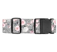 Luggitime Luggage Straps for Suitcases Travel Belt Accessories, Cute Suitcase Strap, Adjustable Luggage Belt Strap, Grey Pink Roses, 46-78 inches x 2 inches