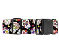 Luggitime Luggage Straps for Suitcases Travel Belt Accessories, Cute Suitcase Strap, Adjustable Luggage Belt Strap, Heavy Duty with Quick-Release Buckle Luggage Strap Cool Flower Skull