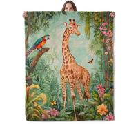 Lugiu Jungle Giraffe Blanket, Lightweight Comfy Graceful Giraffes and Parrot Blankets for Couch Sofa Bedroom, Soft Plush Travel Flannel Throw Blanket Gifts for Adults Kids Women, Home Decor 60×50in