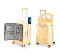 Lugsuitee Ride On Luggage with Foldable Seat&Seat Belt,Hardshell Ride On Suitcase with Front Pocket,Lockable 4-Spinner Wheels,USB Port,TSA Lock, Yellow, Luggage With Seat