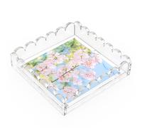 LUGUNU Scalloped Acrylic Tray with Magnetic Mat - Customizable for Photos, Artwork, or Messages, 7.9x7.9in, Non-Slip Base, Thick Transparent Acrylic Tray for Home Decor, Office, Gift for Women