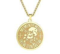 Lugzhuin Memento Mori Necklace Engraved Skull Necklace Stoic Pendant Philosophy Amor Fati Pendant, Stainless Steel, No Gemstone
