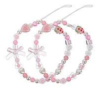 Luhaomisky 1Pc Pink Strawberry Phone Charms Strap,Pink Cute Pearl Beaded Phone Lanyard Ornaments Convenient to Carry,Décor,Accessories for Girl