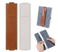 Luhaomisky 2Pcs Brown White Elastic Pen Holder Adjustable PU Leather Pen Sleeve Pouch Stationery Zipper Case for Notebook