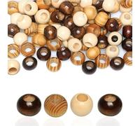 Luhaomisky 30PCS Multicolor Wooden Spacer Beads, Large Hole Wood Beads with 10mm Round Loose Beads for Hair DIY Craft Handmade Decor