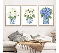 LUHDFYS Blue White Willow Style Ginger Jar Watercolor Chinoiserie Decor Canvas Painting Orchid Oriental Vase Porcelain Flower Jar Prints No Frame (16x24Inch Unframed)