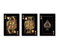 LUHDFYS Gold Silver Playing Card Canvas Wall Art,King and Jack Queen Cards Prints,Retro Playing Ace of Spade Card Poker Canvas Prints for Living Room Bedroom Bar Decor Unframed
