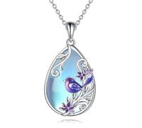 LUHE Bird/Cat/Bunny/Dragonfly/Clover/Star/Owl/Sloth Necklace Sterling Silver Moonstone Animal Pendant Jewelry Gifts for Women