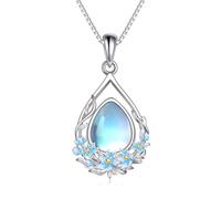 LUHE Birth Flower Pendant Necklace Sterling Silver November Moonstone Teardrop Necklace Jewelry Gifts for Women Girls