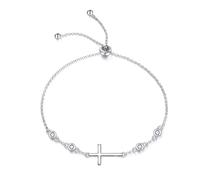 LUHE Cross Bracelet for Women Girls Sterling Silver Christian Sideways Cross Bracelets Danity Religious Link Chain Jewelry Gifts
