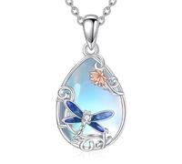 LUHE Moonstone Necklace 925 Sterling Silver Fox/Axolotl/Cat/Raccoon/Penguin/Frog/Panda/Highland Cow Pendant Necklace Animal Jewelry Gifts for Women