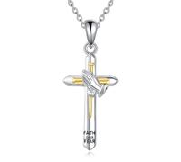 LUHE Religious Cross Necklace 925 Sterling Silver Crucifix Origami Cross Pendant Necklace Faith Abalone Shell Jewelry Gifts for Women Men