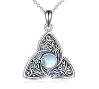 LUHE Sterling Silver Teardrop Moonstone/Peridot/Lapis Lazuli Pendant Celtic Knot/Witches Knot/Necklace