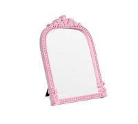 LuHeToz Pink Plastic Arched Makeup Mirror, Standing, Hanging or Wall Mount, Bathroom, Bedroom Decorative Mirror (Pink-27 x 22 cm)