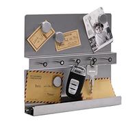 LuHeToz Stainless Steel Wall-Mounted Key and Mail Holder with Magnetic Memo Board -5 Key Hooks and 5 Magnets (Sliver)
