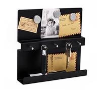 LuHeToz Stainless Steel Wall-Mounted Key and Mail Holder with Magnetic Memo Board -5 Key Hooks and 5 Magnets (Black)