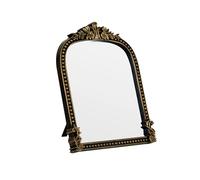 LuHeToz Vintage Gold Plastic Arched Makeup Mirror, Table Standing, Hanging or Wall Mount, Bathroom, Bedroom Decorative Mirror (Bronze-22x27CM)