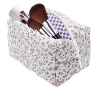LUHOCIY Cosmetic Bag Flowers, Quilted Cosmetic Bag, Make Up Bag, Made of Soft Cotton Material with Zip for Holding Various Make-Up Utensils, Purple, In a sweet and fresh Morandi