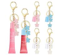 LUHOHI 4PCS Lip Balm Cap Keychain for Summer Fridays Lip 0.5oz Gloss With Flower Charms Portable Accessorie (No Lip Balm), 2 White + 1 Pink + 1 Blue(no Lip Balm), 4-Pack