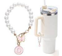 LUHOHI Accessories for Stanley Cup Pearl Chain Initial Accessoriess for Handle Stuff Decor Water Bottle Jewelry Tumbler Cute Simple Modern Personalized Name ID Decorations Letter Pink Tag O